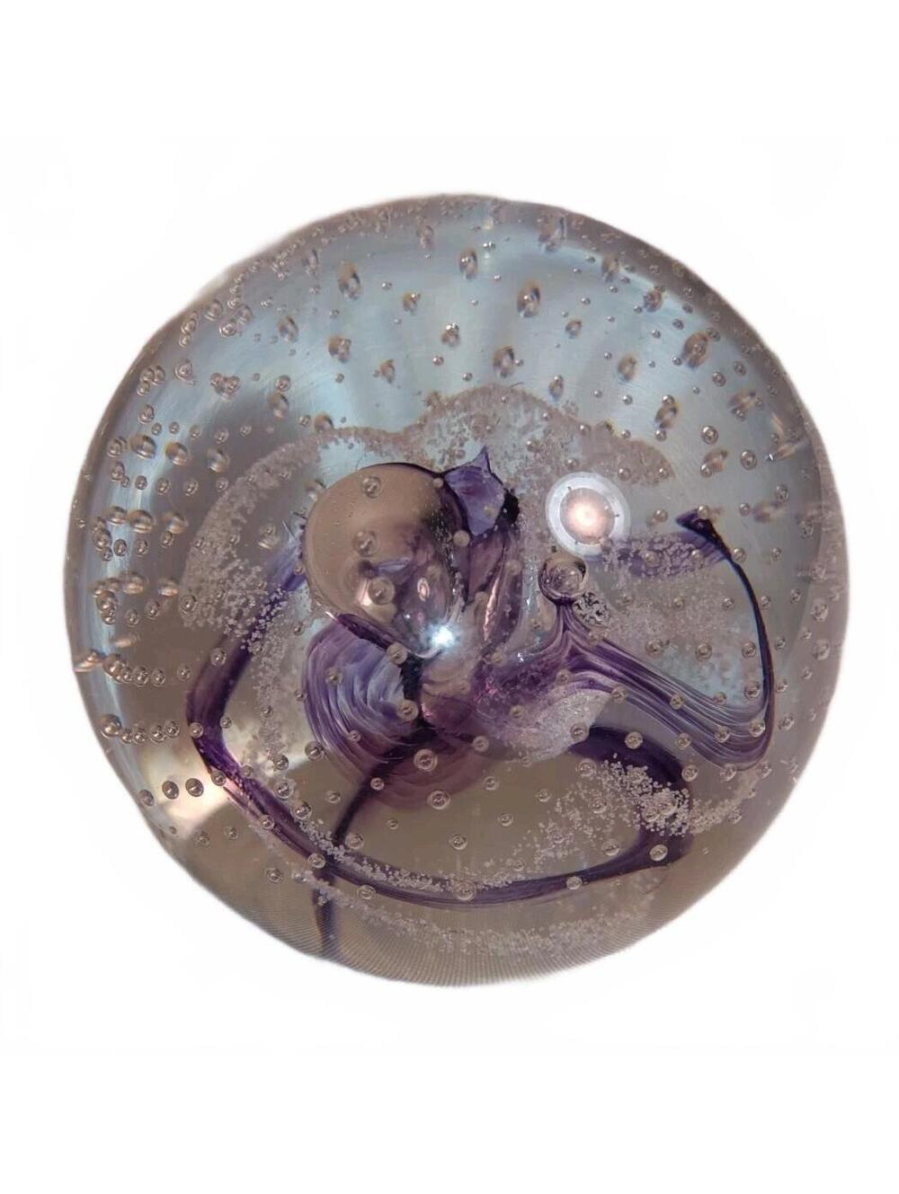 Vintage Caithness Scotland Glass Paperweight Purple Swirl Controlled Bubble